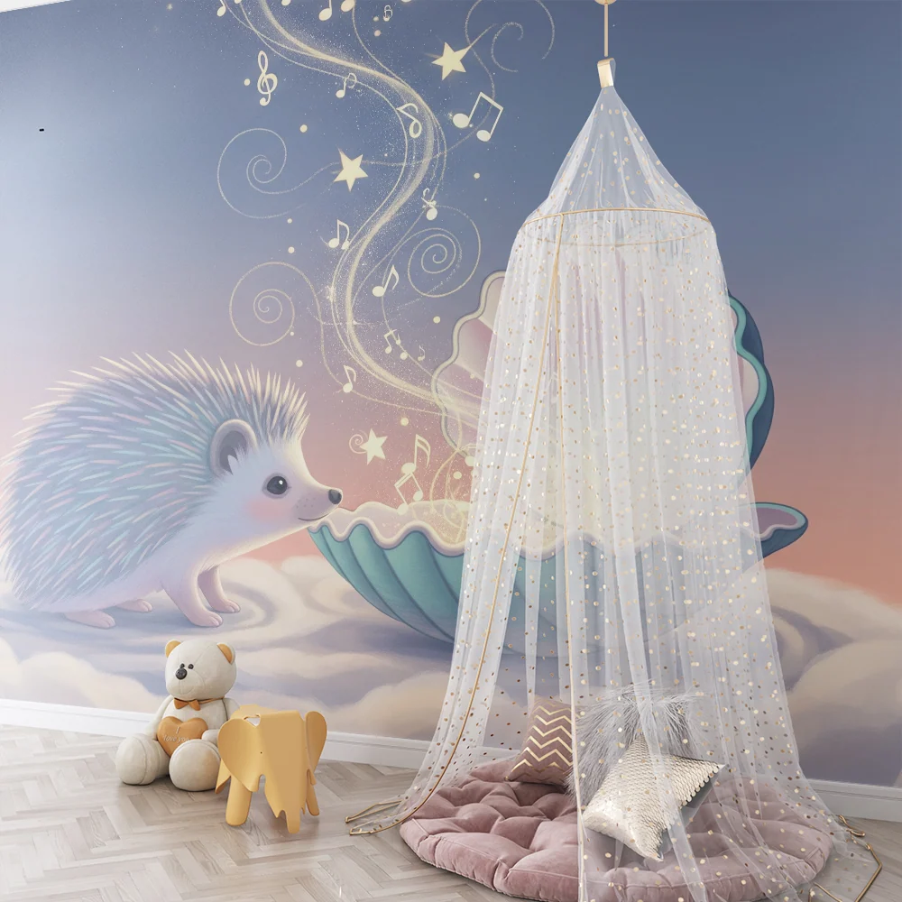 Papel de parede crianç | Curioasa arici și scoică magică într-un cer înstelat