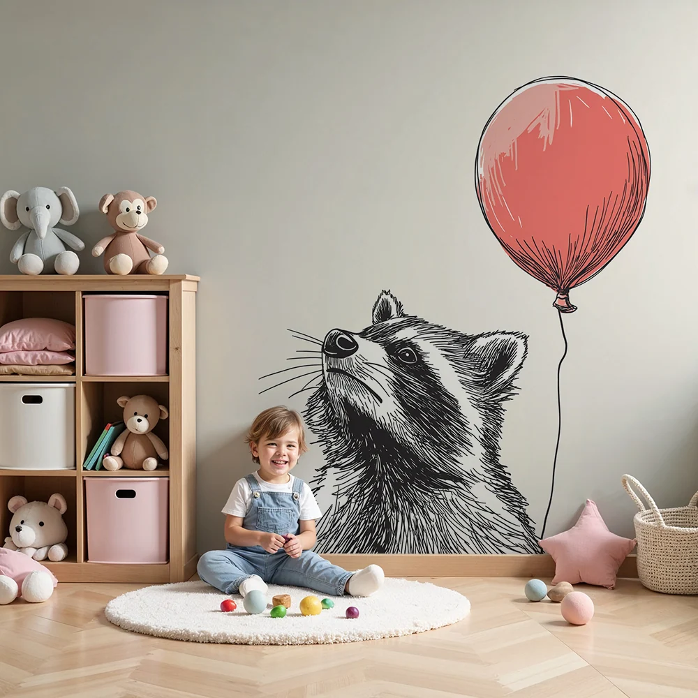Papel de parede crianç | Curioso raton cu un balon rosu