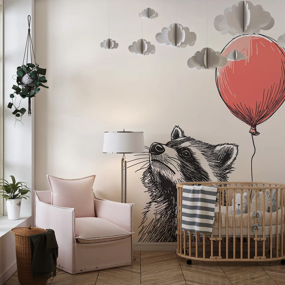 Papel de parede crianç | Curioso raton cu un balon rosu