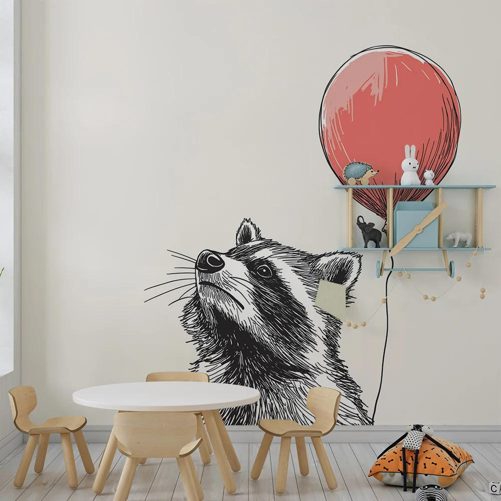 Papel de parede crianç | Curioso raton cu un balon rosu