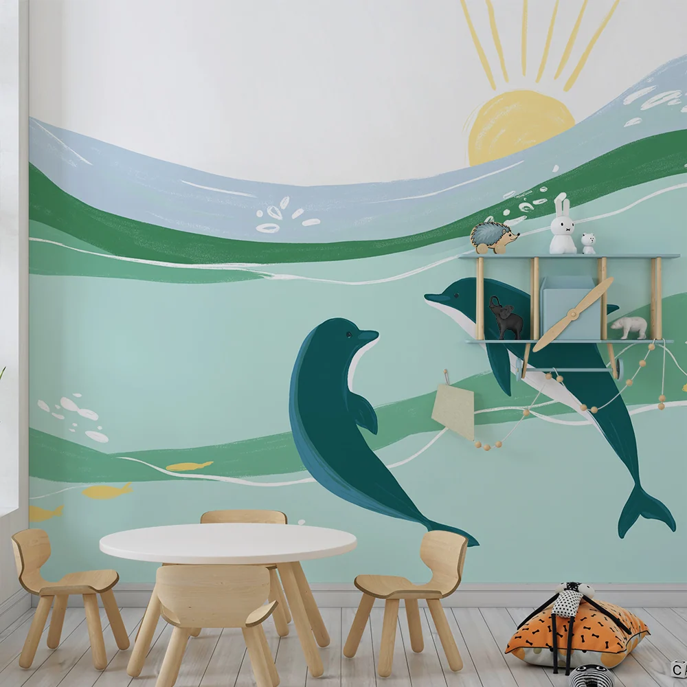 Papel de parede crianç | Delfini fericiți într-un ocean liniștit