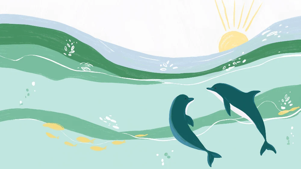 Papel de parede crianç | Delfini fericiți într-un ocean liniștit