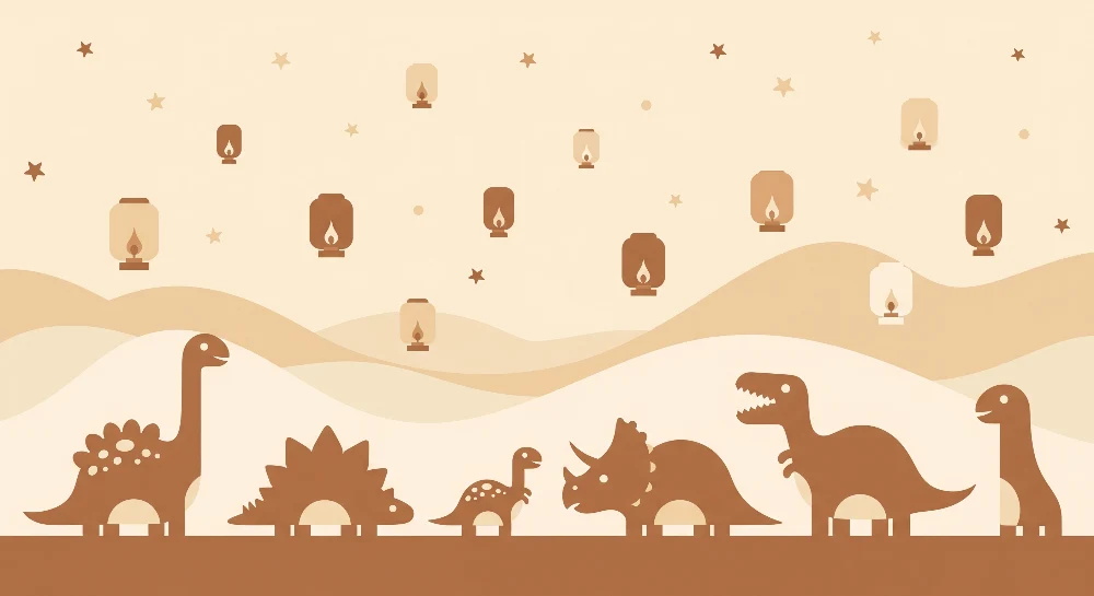 Papel de parede crianç | Dinozauri simpatici sub un cer înstelat