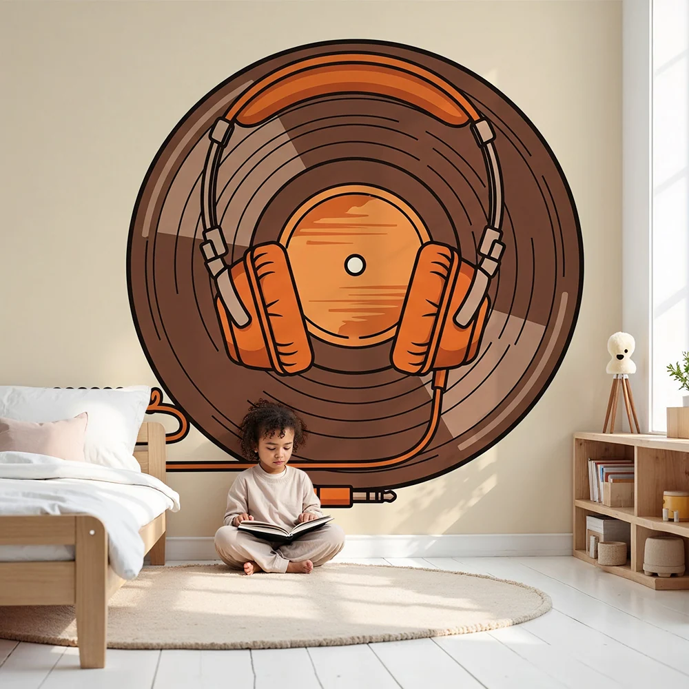 Papel de parede crianç | Disc vinil cu căști colorate
