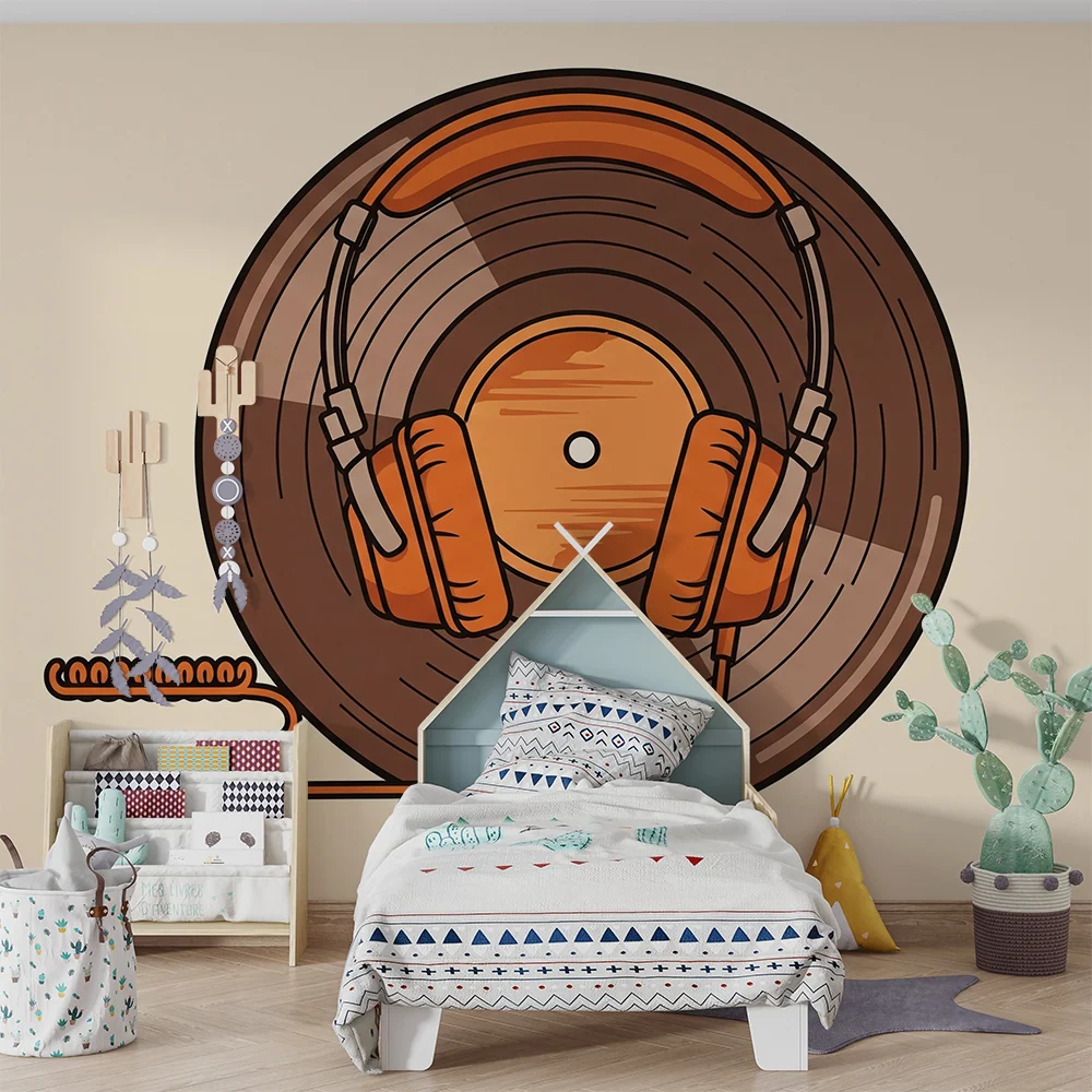Papel de parede crianç | Disc vinil cu căști colorate