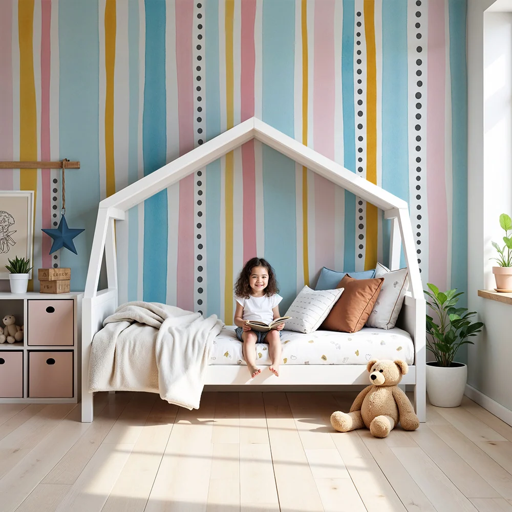 Papel de parede crianç | Dungi colorate și modele ludice pentru o atmosferă veselă