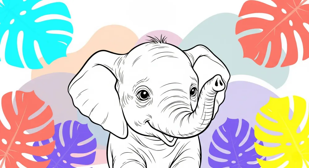 Papel de parede crianç | Elefante feliz no meio das folhas tropicais