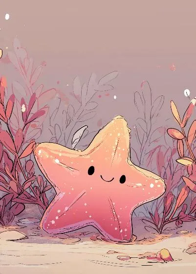 Papel de parede crianç | Estrela do mar alegre e ervas marinhas