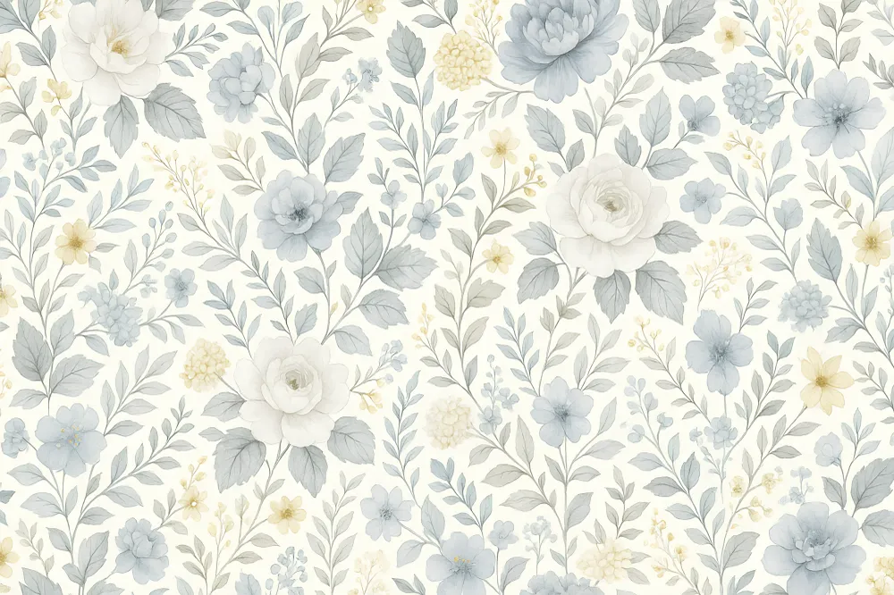 Papel de parede crianç | Flores delicadas em azul e creme
