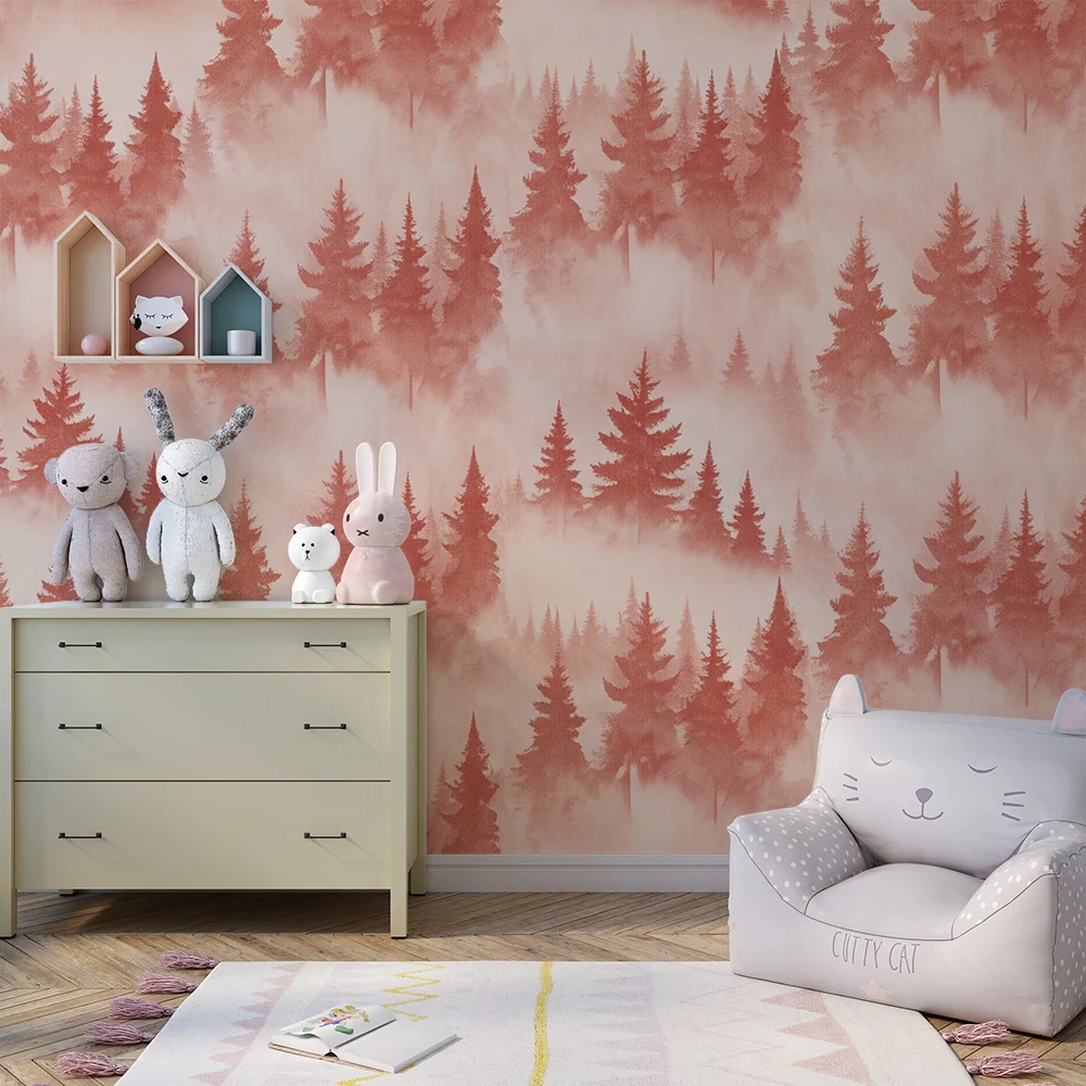 Papel de parede crianç | Floresta nevoeiro em tons de terracota