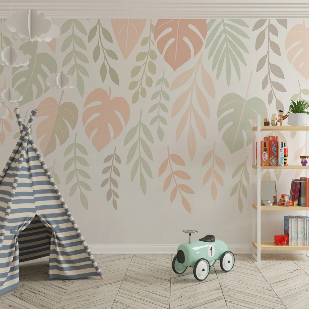 Papel de parede crianç | Folhagem pastel e ambiente suave