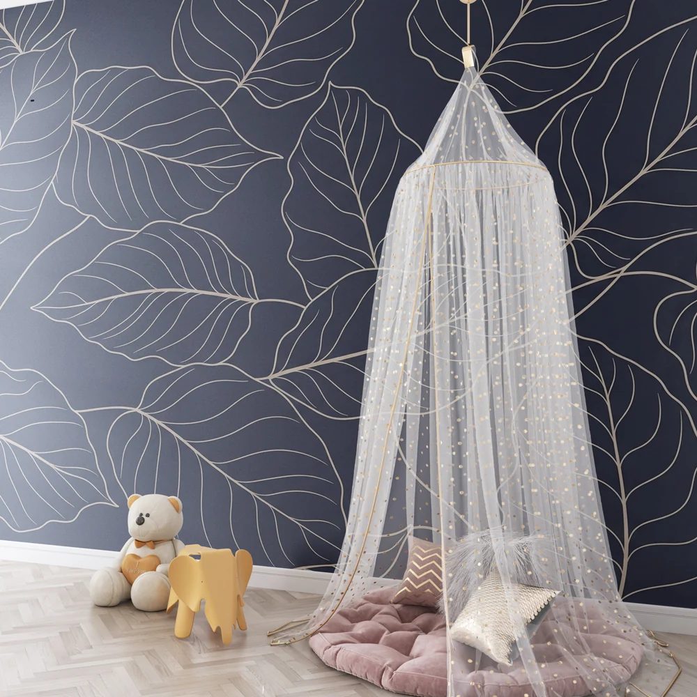 Papel de parede crianç | Folhas elegantes em fundo marinho