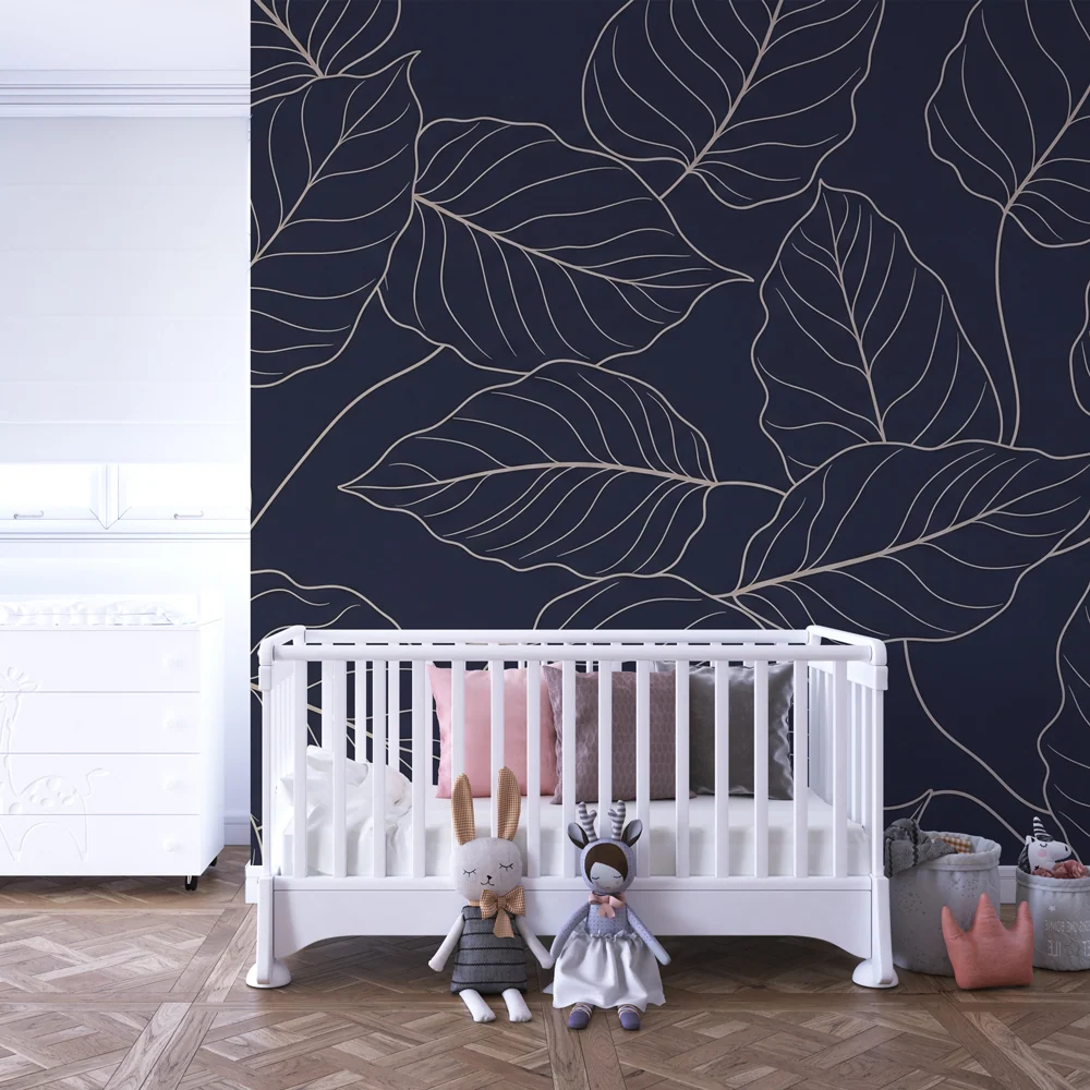 Papel de parede crianç | Folhas elegantes em fundo marinho