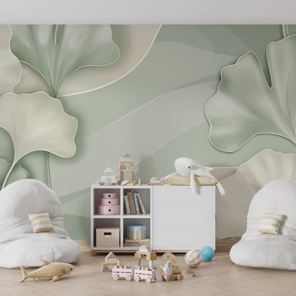 Papel de parede crianç | Folhas de ginkgo delicadas e tons suaves
