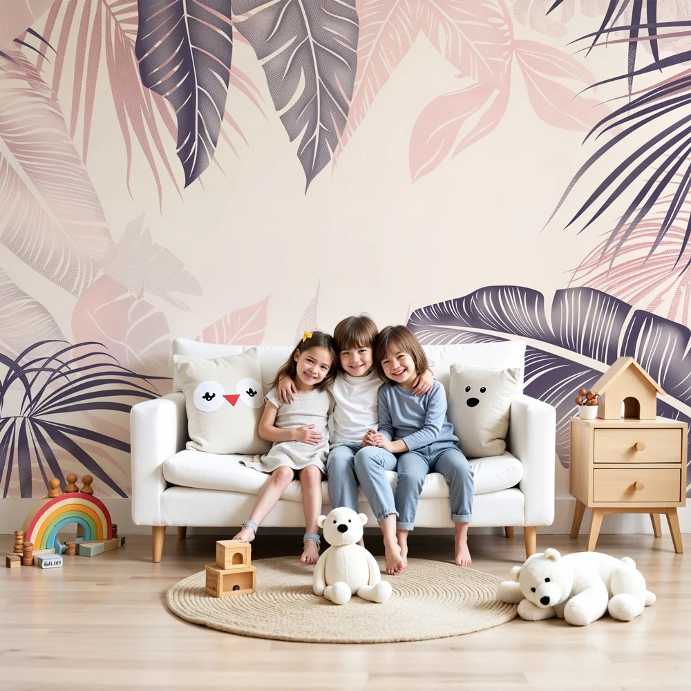 Papel de parede crianç | Folhas tropicais bicolores delicadas