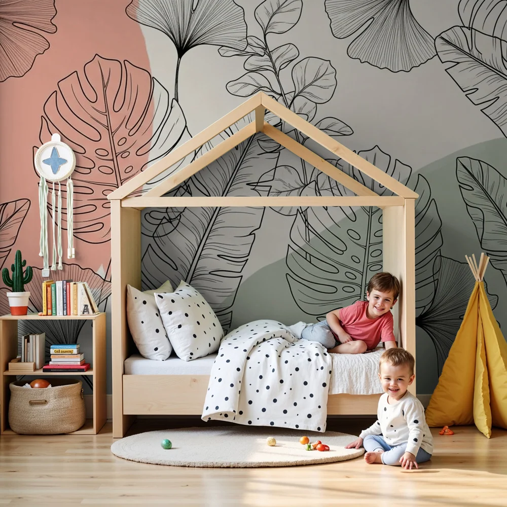 Papel de parede crianç | Foliage delicado e linhas limpas