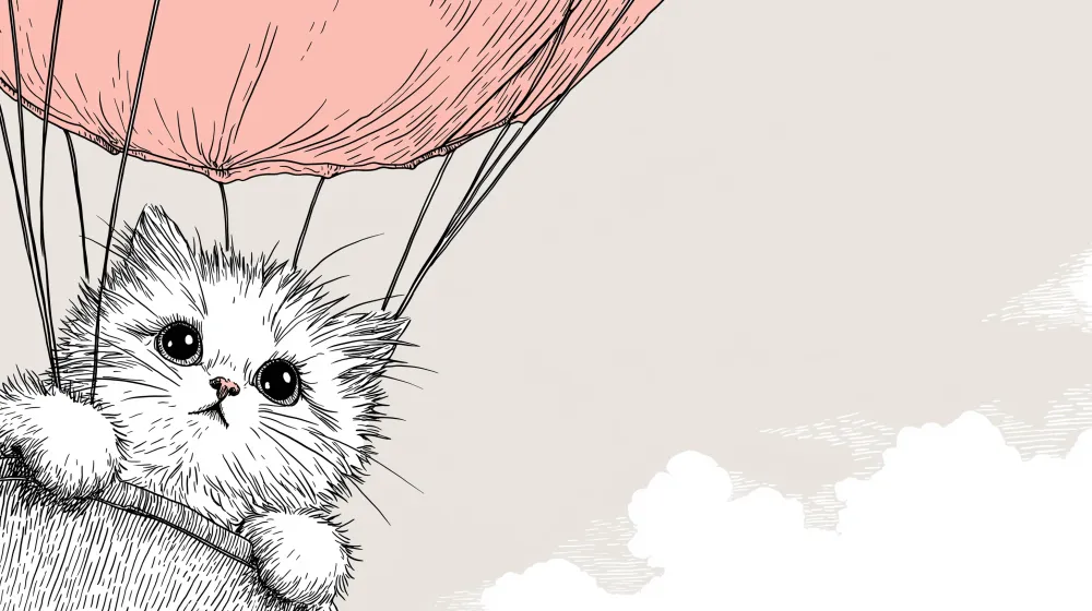 Papel de parede crianç | Um gato fofo em um balão de ar quente