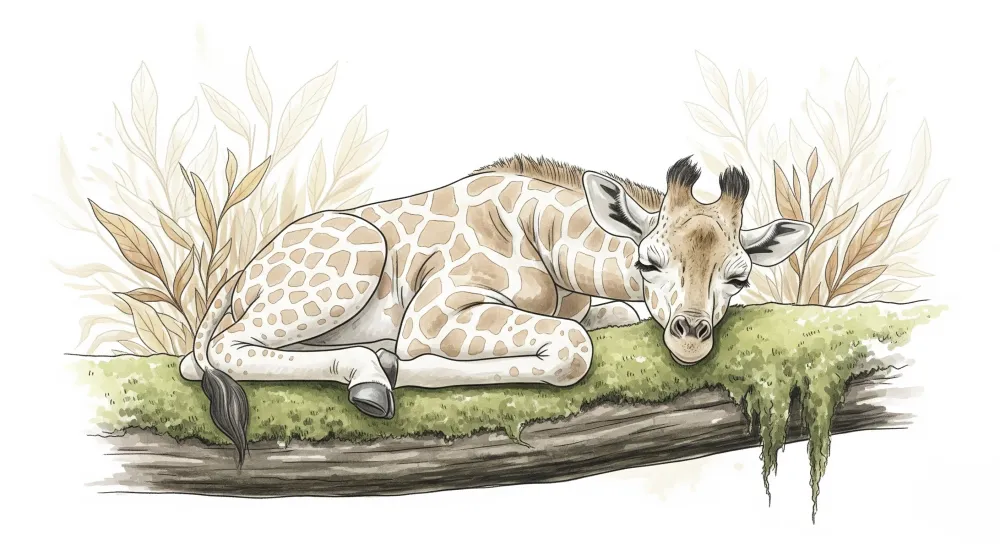 Papel de parede crianç | Girafa adormecida e natureza suave