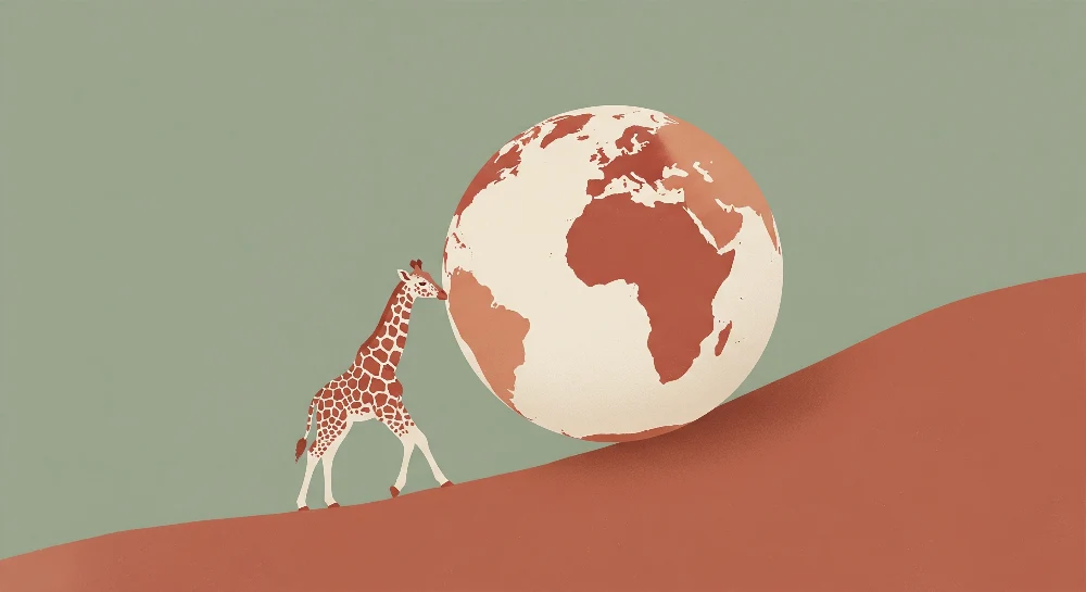 Papel de parede crianç | Girafa e globo terrestre em fundo suave