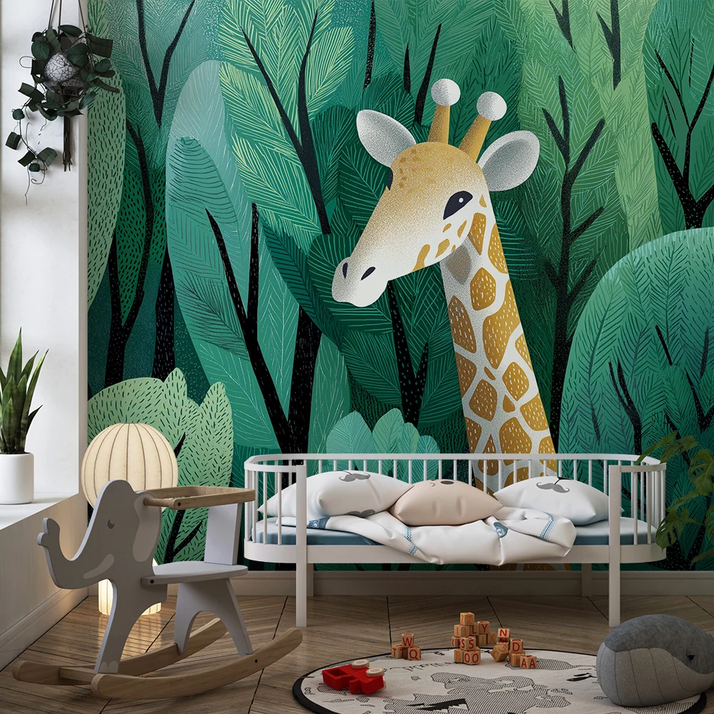 Papel de parede crianç | Girafa majestuoasă în inima unei jungle verzi