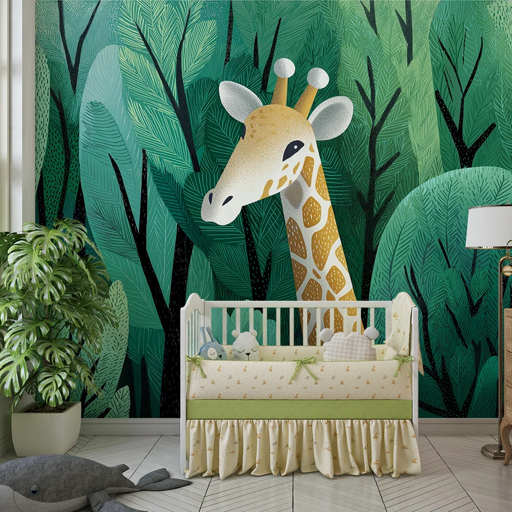 Papel de parede crianç | Girafa majestuoasă în inima unei jungle verzi