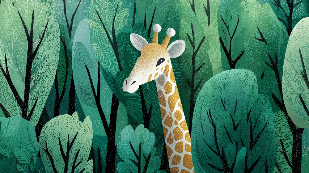 Papel de parede crianç | Girafa majestuoasă în inima unei jungle verzi