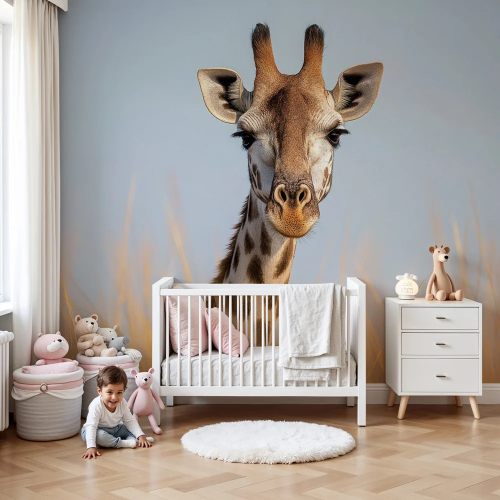Papel de parede crianç | Girafa majestuoasă în mijlocul câmpurilor