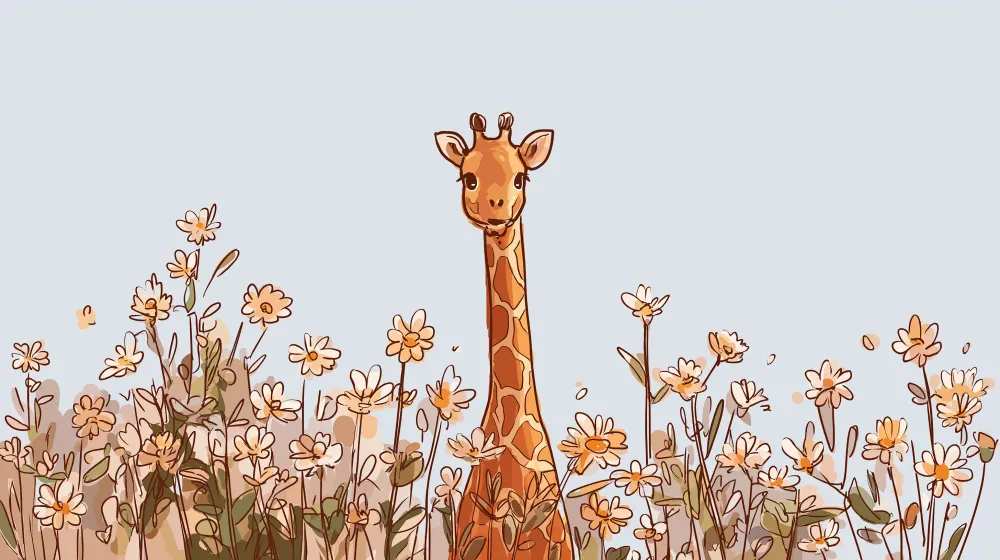Papel de parede crianç | Girafa sorridente entre as flores