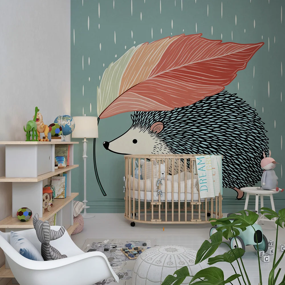 Papel de parede crianç | Hedgehog sub o frunză colorată în ploaie