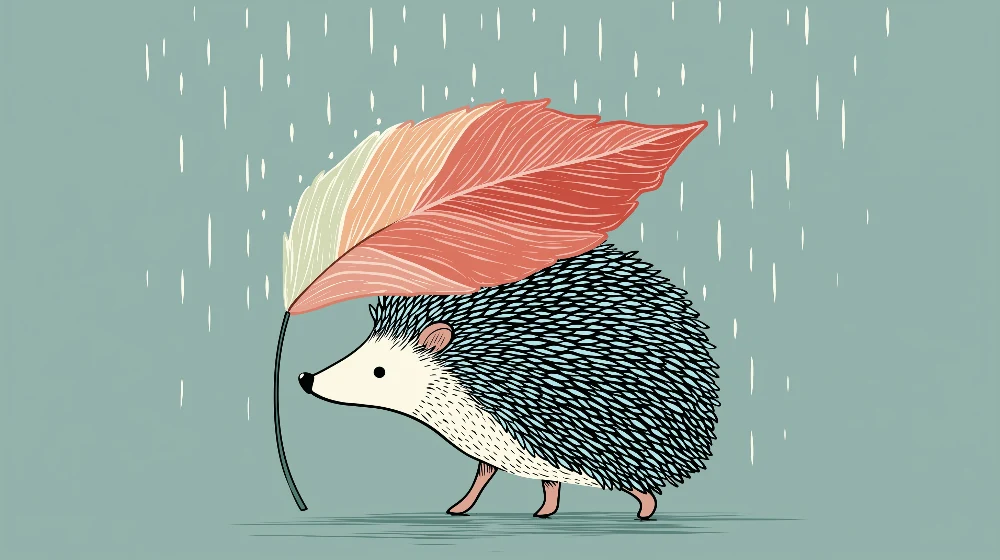Papel de parede crianç | Hedgehog sub o frunză colorată în ploaie