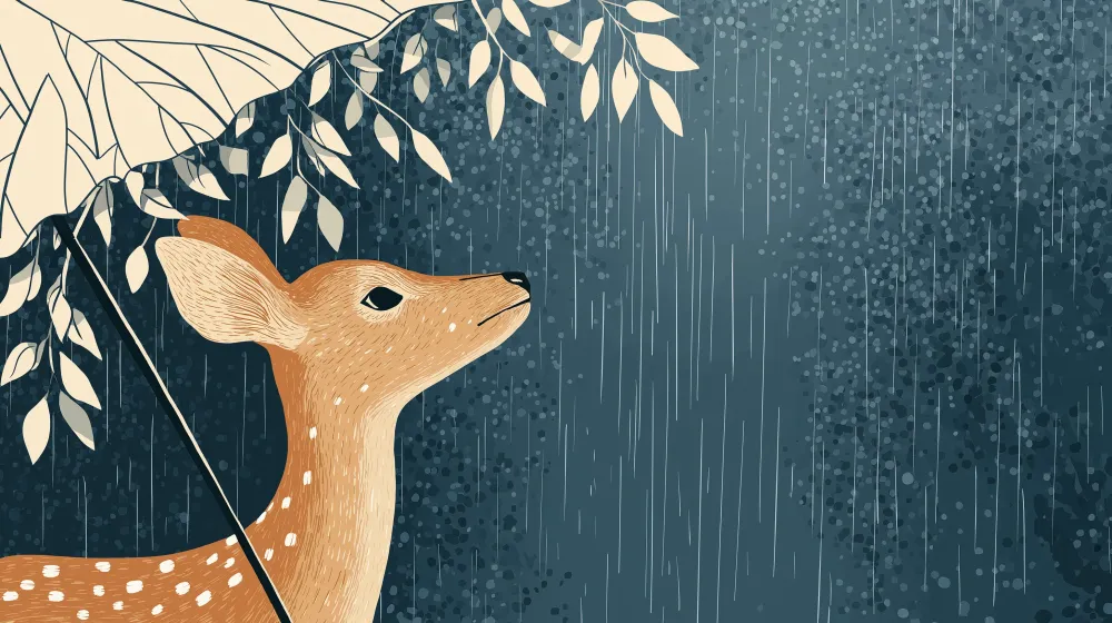 Papel de parede crianç | Jovem cervo sob chuva