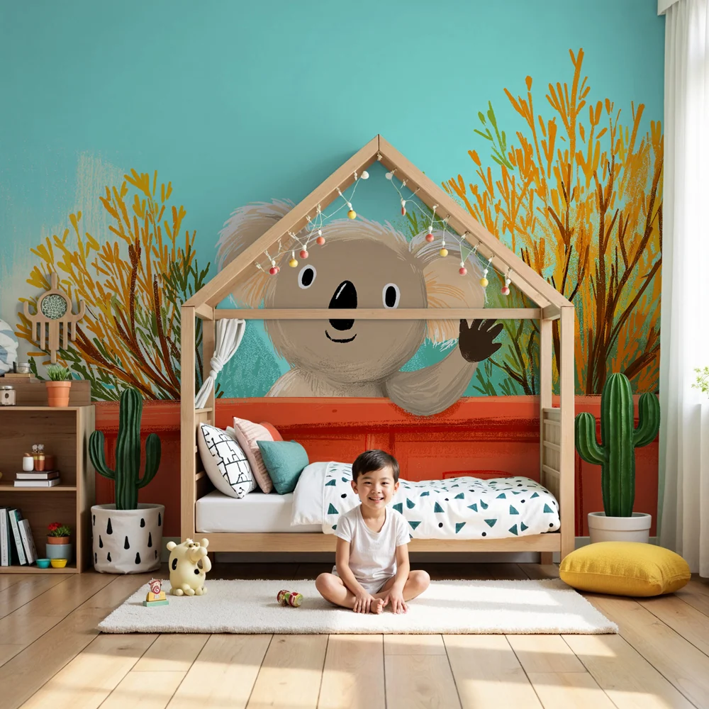 Papel de parede crianç | Koala amigável e floresta colorida
