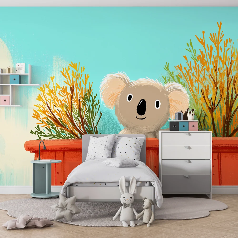 Papel de parede crianç | Koala amigável e floresta colorida