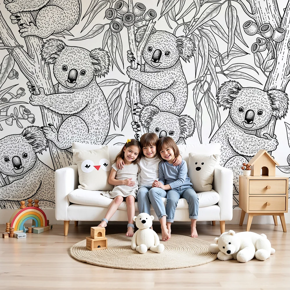 Papel de parede crianç | Koala jucausi intr-o padure de eucalipt