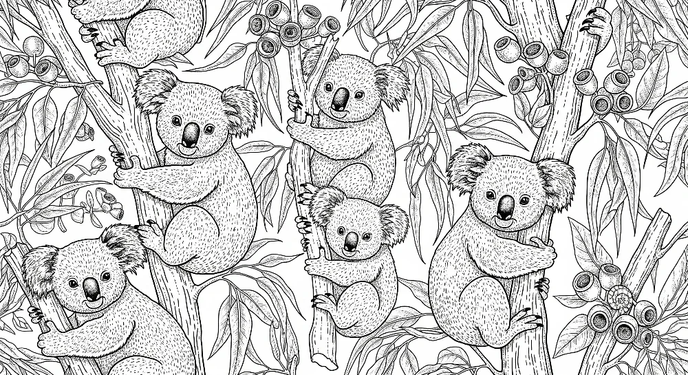 Papel de parede crianç | Koala jucausi intr-o padure de eucalipt