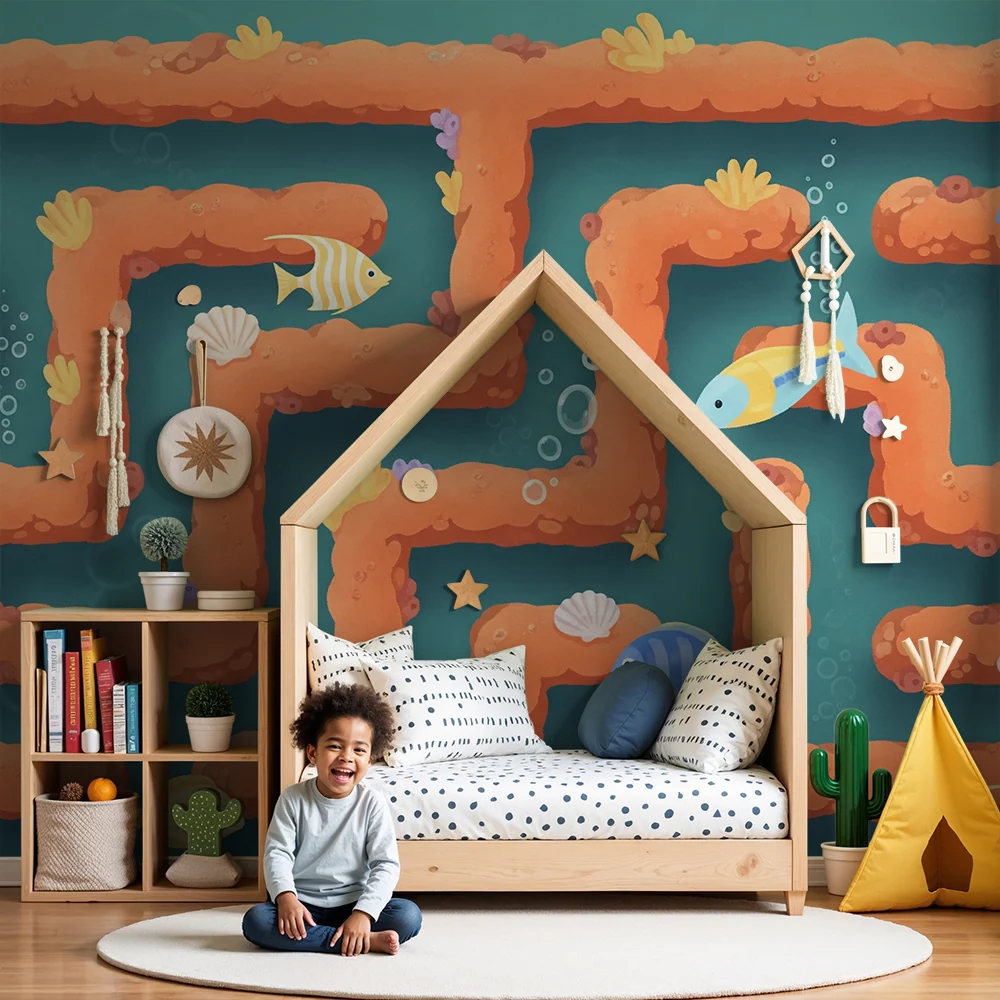 Papel de parede crianç | Labirint subacvatic cu pești colorați și corali