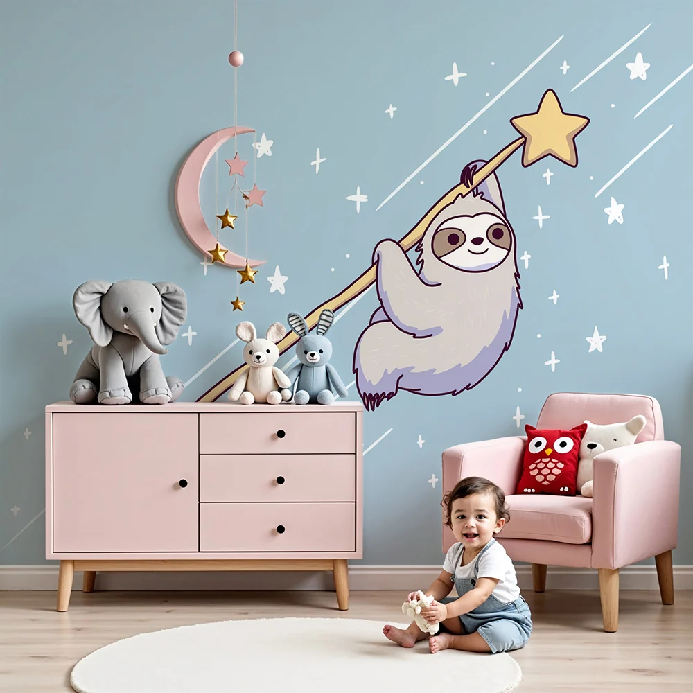Papel de parede crianç | Leneșul magic plutind printre stele