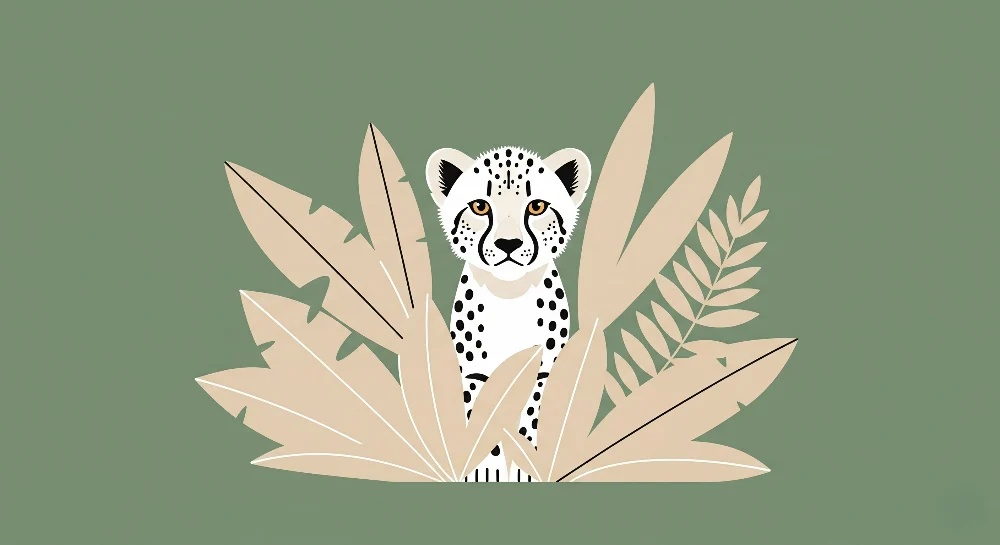 Papel de parede crianç | Leopard alb în frunziș bej și fundal verde salvia