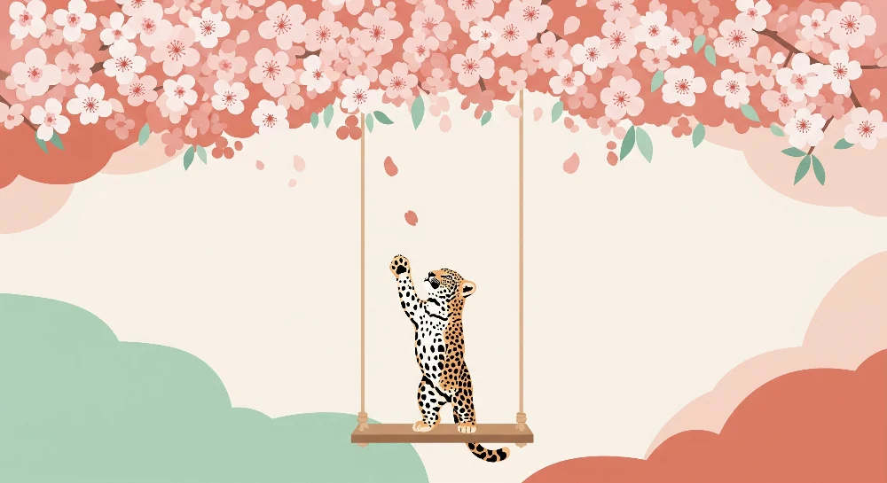 Papel de parede crianç | Leopard jucător sub un cireș înflorit