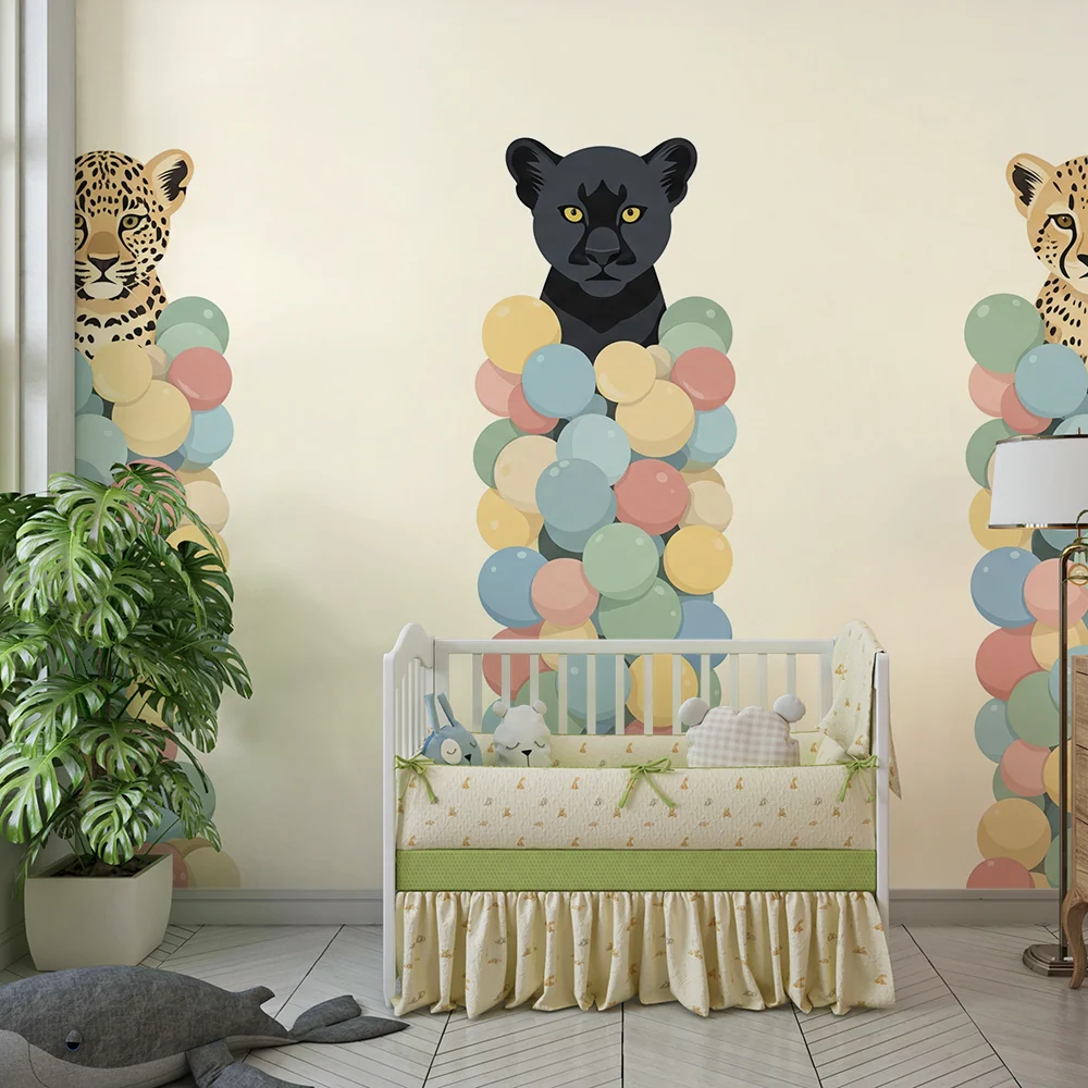 Papel de parede crianç | Leoparzi și bile colorate pentru o atmosferă ludică