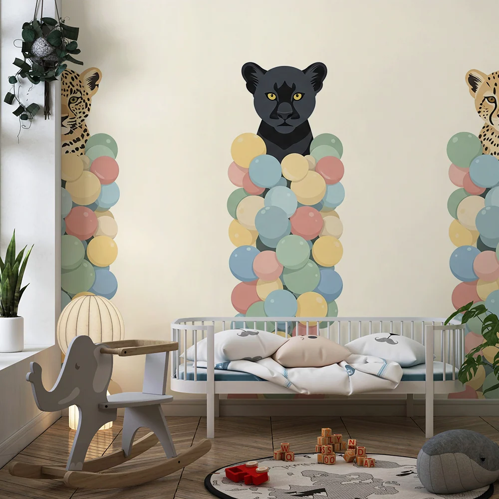Papel de parede crianç | Leoparzi și bile colorate pentru o atmosferă ludică