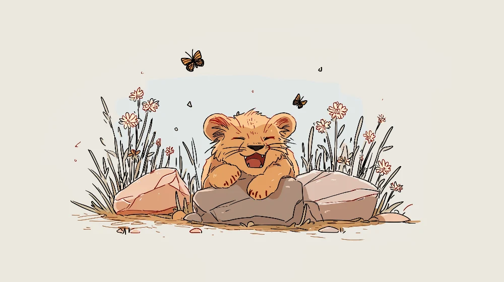 Papel de parede crianç | Leãozinho feliz no meio das flores
