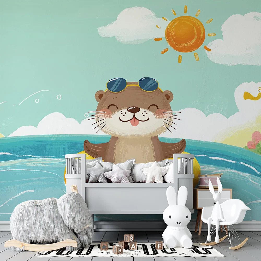 Papel de parede crianç | Lontra feliz em uma piscina ensolarada
