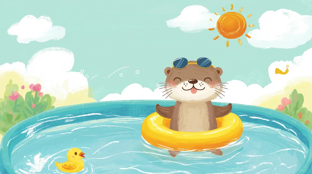 Papel de parede crianç | Lontra feliz em uma piscina ensolarada