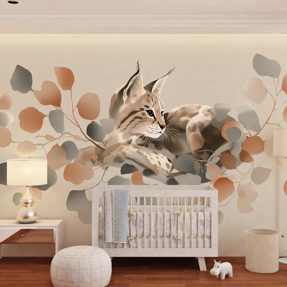 Papel de parede crianç | Lynx elegant printre frunze