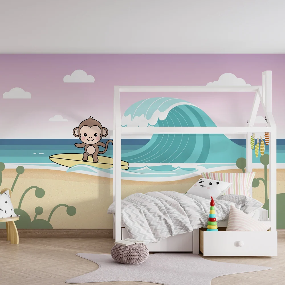Papel de parede crianç | Maimuță pe placa de surf
