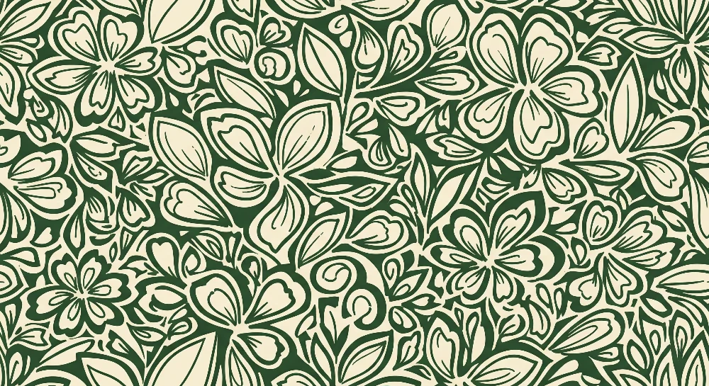 Papel de parede crianç | Motive florale stilizate pe fundal crem și verde