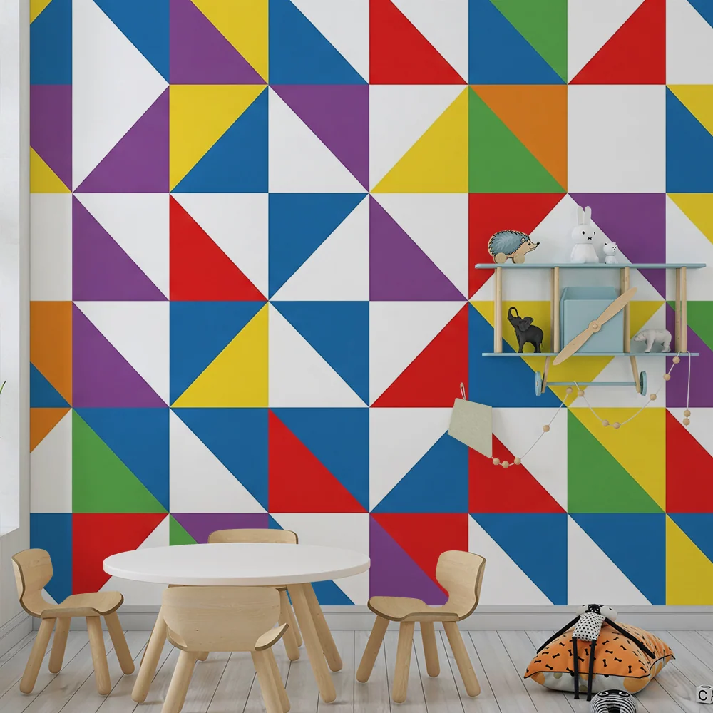 Papel de parede crianç | Motive geometrice colorate cu triunghiuri vii