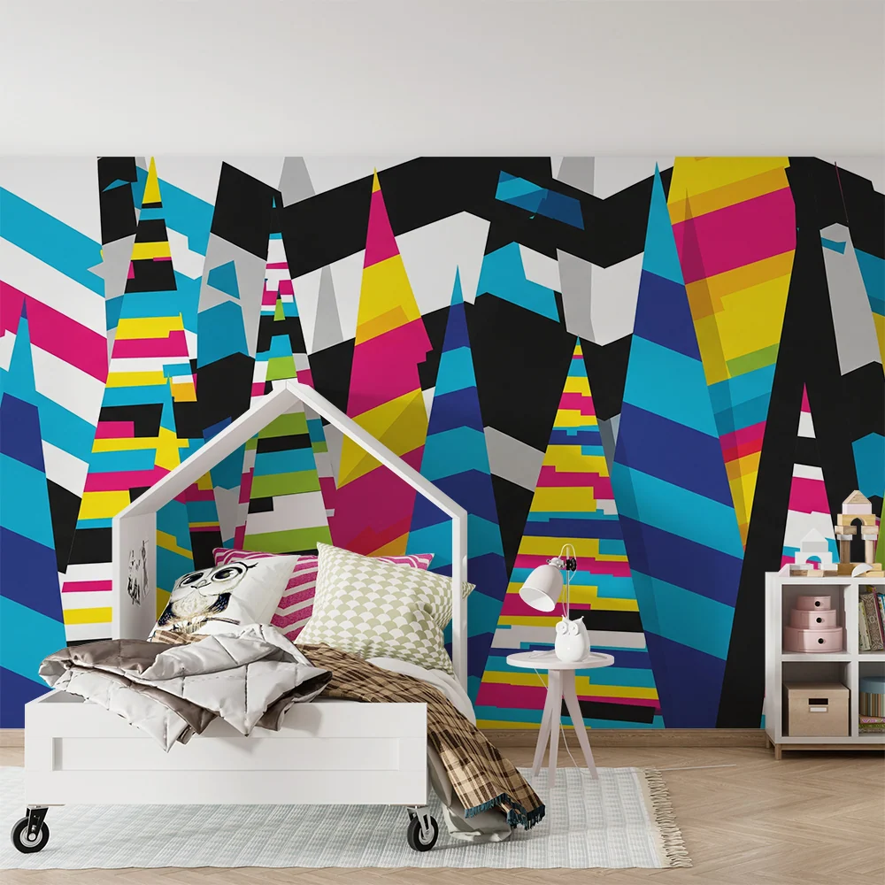 Papel de parede crianç | Munți colorați și modele geometrice vii