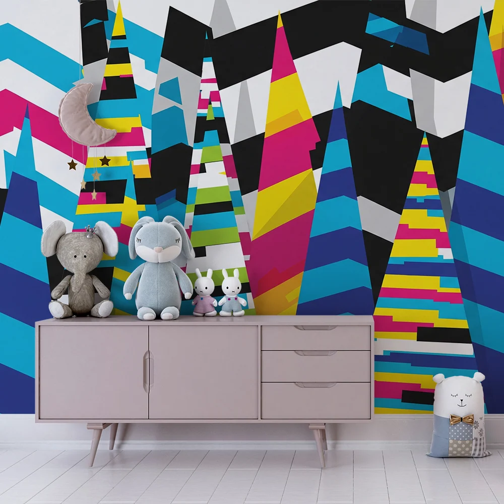 Papel de parede crianç | Munți colorați și modele geometrice vii